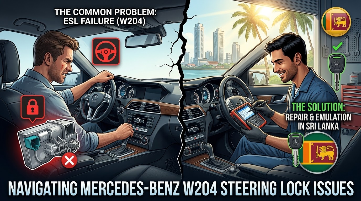 Common Steering Lock (ESL) Issues in Mercedes-Benz W204 C-Class and Solutions in Sri Lanka